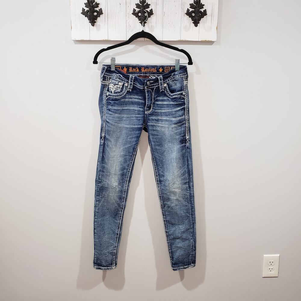 Rock Revival Jeans Womens 27 Embellished Pocket Blue Denim Y2K Western